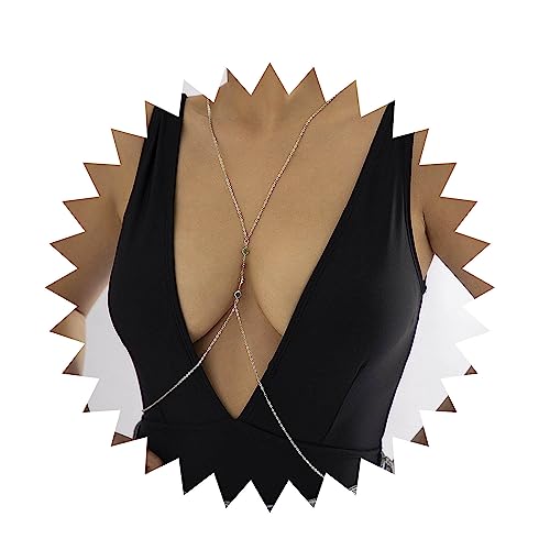 Wendalern Chaîne de Corps en Strass Cristal Bikini Soutien-Gorge Collier Sexy Poitrine Plage Taille Harnais Accessoires Bijoux pour Femmes Alliage Argent