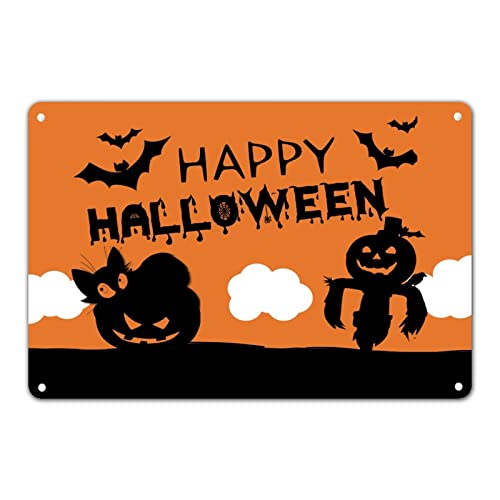 Jack-o-Lantern - Letrero de estaño con nubes de Halloween, decoración de fiesta de Halloween, espeluznante, murciélagos, letrero de metal, estilo shabby chic, festivo, decoración colgante para baño