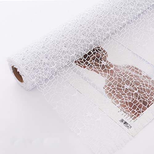 Korean Jacquard Net Mesh Openwork Floral Wrapping Paper 1 Roll Florist Supplies Flower Bouquet Wrapping Paper Floral Supplies for Fresh Flowers 50cm x 5 Yard (White)