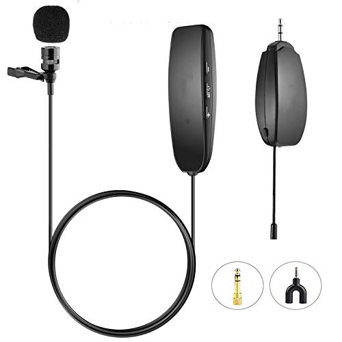 Wireless Lavalier Microphone, 2.4G Wireless Microphone System with Lavalier Lapel Mics,Transmitter&Receiver for Conference, Speaker, Teaching, Tour Guiding, Stage Performance (h-1)