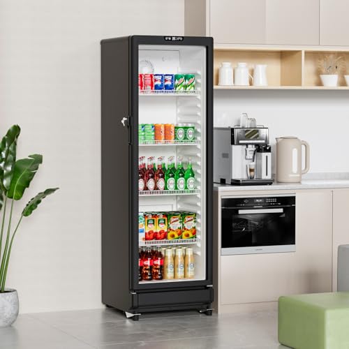BEYOU Beverage Refrigerator, 8.5 cu. Ft Commercial Refrigerator Merchandiser with single Glass Door, Display Fridge for Living Room, Bar, Garage(Black)