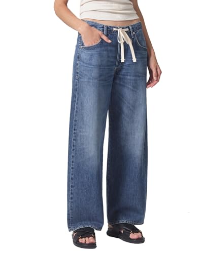 Women Wide Leg Jeans High Rise Drawstring Denim Pants Loose Boyfriend Baggy Trouser Jeans
