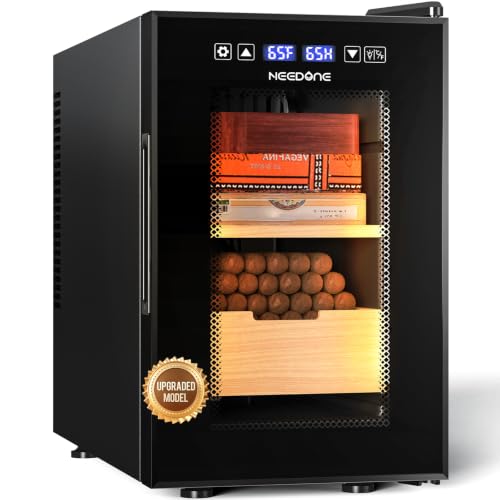 NEEDONE Electric Cigar Humidor 16L Pro 1S, Humidity, Heating, Cooling Quiet Smart Control, Thermostatic Cabinet for 100 Counts w/Spanish Cedar Wood Shelves Drawer, Hygrometer, Gifts for Men