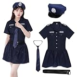 [Formemory] ポリス コスプレ 警察 ハロウィン コスプレ 制服 コスチューム 衣装 パーティー 仮装ミニスカポリス ハロウィン cosplay レディース婦警 ミニスカート 文化祭 (紺色, L)