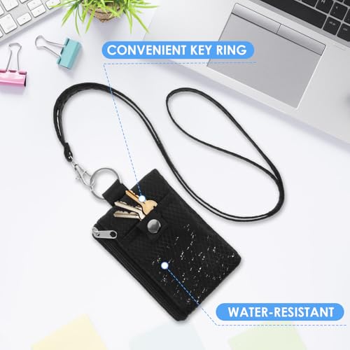 RFID Blocking Small Neck Wallet Water Resistant Zipper ID Case Pouch Travel Neck Wallet with Lanyard Keychain Badge Holder with ID Window for Women Men Boys Girls Cards Coin Daily Use4