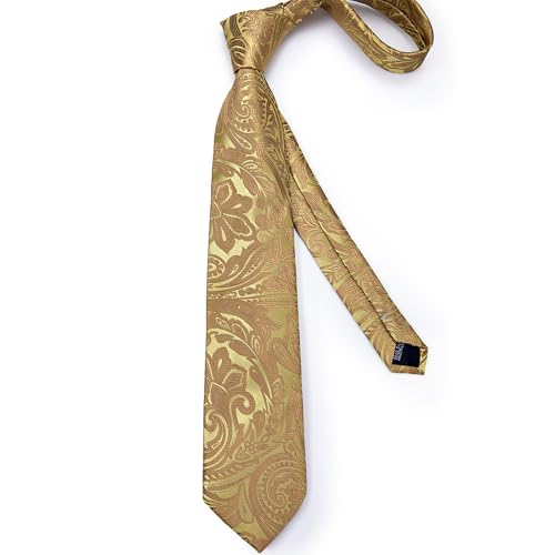 Image of DiBanGu Mens Paisley Tie Set Silk Woven Jacquard Necktie and Pocket Square Cufflinks Gift Set for Wedding Bussiness