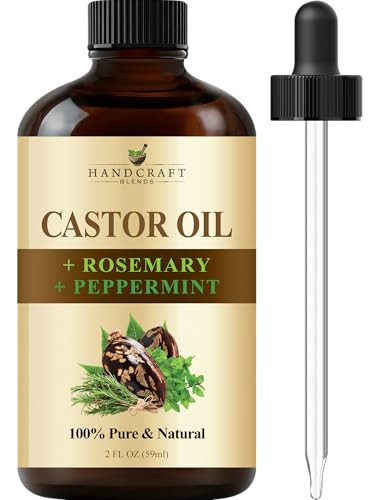 Handcraft Blends Castor Oil with Rosemary and Peppermint Oil in Glass Bottle - 2 Fl Oz - 100% Pure and Natural - Premium Grade Oil for Hair Growth, Eyelashes and Eyebrows