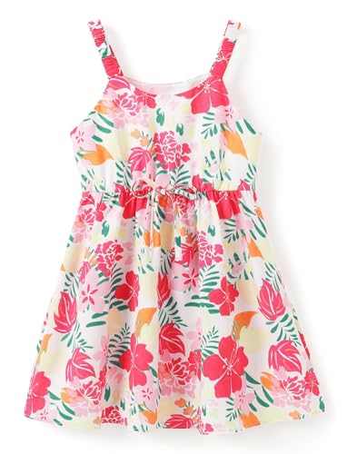 Image of PATPAT Girls Summer Dress Hawaiian Floral Beach Tropical Sundress 2-7 Years | Midi Spaghetti Strap Dress with Lining