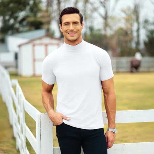 Mens T Shirt Short Sleeve Basic Mock Turtleneck Slim Fit Undershirt Pullover Thermal Solid Tops2