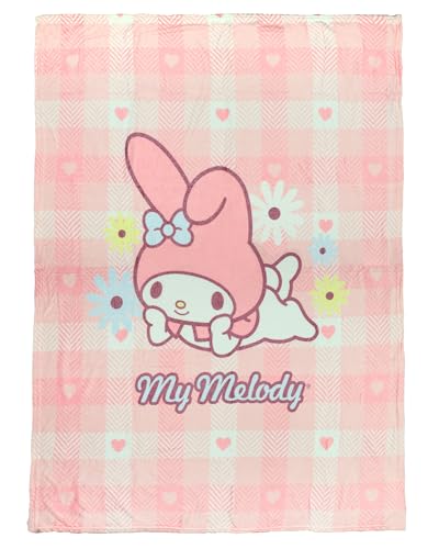 Northwest Sanrio Hello Kitty and Friends Blanket My Melody Pink Buffalo Plaid Throw 46X60