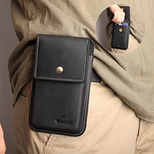 Image of Topstache Leather Phone Holster for Men - Magnetic Closure Cell Phone Holder Case for iPhone 17 /16 /15 /14 /13 /12 - Belt Clip Leather Belt Pouch Case for Galaxy S25 /S24 /S23 /S22, L,Black
