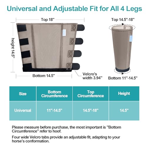 Image of Mesh Horse Fly Boots Set of 4, Loose Fitting Leggings for Horses, Reduce Stressful Stomping, Breathable Adjustable and Universal Fit for 4 Legs, Reliable Stay Put (Camel)