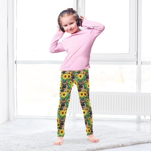 German Shepherd Dog Sunflower Pattern Girls Leggings Soft Stretch Workout Yoga Dance Pants for Kids Casual Tights4