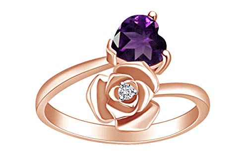 AFFY Heart Shape Simulated Birthstone 14k Rose Gold Over Sterling Silver Promise Ring