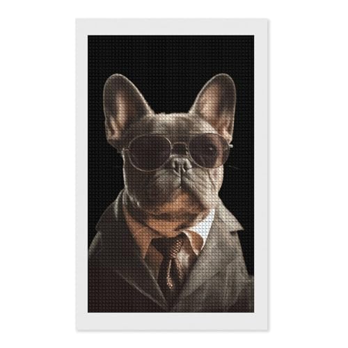 Cool Bulldog francese con occhiali Diamond Art Painting Kit Full Drill Paint Square Crystal Points per adulti principianti