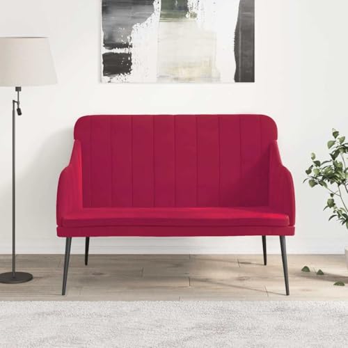 QUAHEAS Banco de terciopelo rojo vino con estructura de metal, 110 x 76 x 80 cm, asiento acolchado y respaldo para pasillo, dormitorio, comedor, pasillo con espacio de almacenamiento y baúl que ahorra