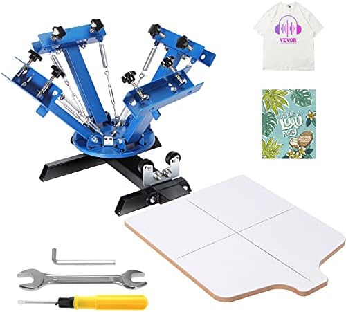 VEVOR Screen Printing Machine, 4 Color 1 Station 360° Rotable Silk Screen Printing Press, 21.2x17.7in / 54x45cm Screen Printing Press, Double-Layer Positioning Pallet for T-Shirt DIY Printing