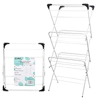 SWL 3 Tier Clothes Airer | Foldable Drying Rack Indoor & Outdoor | Heavy Duty Steel Clothes Horse with 14M Drying Space & Hanger Slots | Compact Laundry Drying Stand