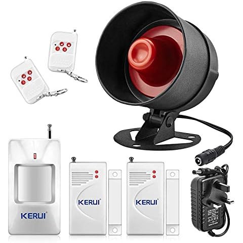 KERUI Wireless Security Burglar Door Alarm System Kit for Garage Shed House Hotel Shop Apartment, Weatherproof Siren Horn with Remote Control Door Contact Sensor,Motion Sensor,Loud Up to 115db Cover