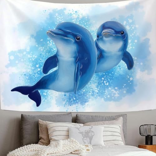 Tenture murale mignons les dauphins bleu pour salon familial