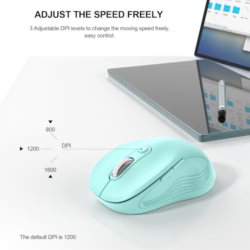 Image of WisFox 2.4G Wireless Mouse for Laptop, Ergonomic Computer Mouse with USB Receiver and Type-C Adapter, 3 Adjustable Levels DPI, 6 Button Cordless Wireless Mice (Mint Green, 1 Pack)
