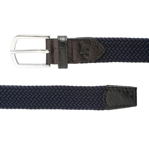 Image of LOUIS STITCH Men's Braided Elastic Stretch Belt with Leather Tipped End Stretchable Canvas Waist Band for Men Women Boys Girls Unisex (Width 3 cm) (BE-EL)