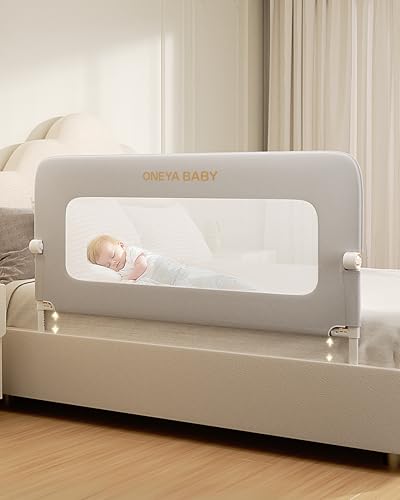 Image of Baby Bed Rail Guard, 32in Thickened Toddler Bed Rail for Toddlers, Extral Tall Swing Down Child Safety Side Railing Guards with Reinforced Anchor for Twin, Full, Queen, King Bunk Size Bed, Grey, 27 inchH