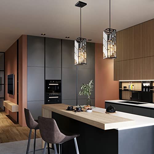 Image of Black Pendant Lighting Modern Pendant Light, Mini Crystal Chandeliers,Adjustable Pendant Light Fixture for Kitchen Island Dinning Room Bedroom (1 Pack)
