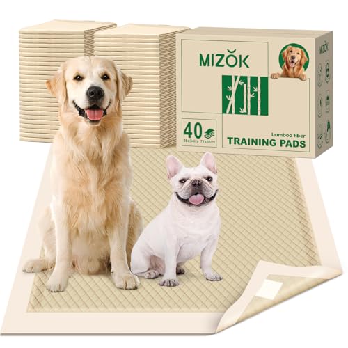 MIZOK Dog Pee Pads Extra Large 28'x34', Bamboo Puppy Pads Super Absorbent & Leak-Proof, 4-Corner...