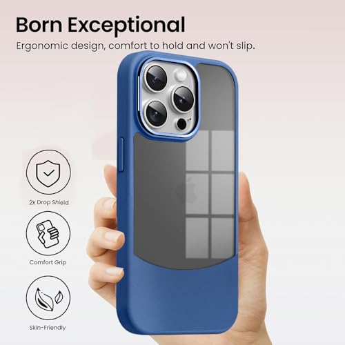 Image of KARWAN️Fusion Edge Leather Transparent Mobile Back Case | Slim Fit | Anti-Fingerprint| Scratch-Resistant | Premium Grip | Shockproof case | Back Cover for iPhone 13 Pro || Blue
