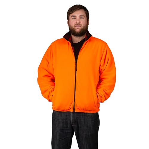 TrailCrest by Treel Men's Buffalo Plaid & Safety Blaze Orange Reversible Outdoorsman Workwear Jacket2