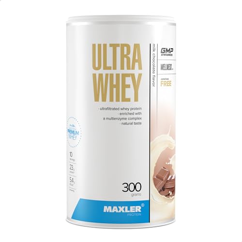 Maxler Ultra Whey Proteína – 23 g de proteína por porción – Polvo de proteína de suero puro – Concentrado de proteína de suero – Aislado de proteína de suero – Con BCAA – Chocolate con leche – 300 g