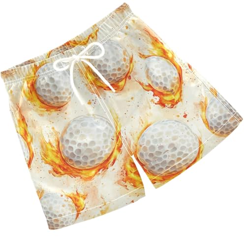 Pigsaly Boys' Swim Board Shorts Watercolor Flying White Golf Balls Fire Boy's Swim Trunks Kids Swimwear S