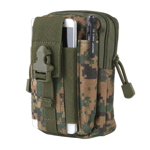 Image of Kraptick Tactical Waist Pouch MOLLE Belt Bag for Men - Heavy Duty Water Resistant EDC Utility Gadget Pouch Small Military Travel Waist Pack with Mobile Phone Holder for Hiking Camping (Green)