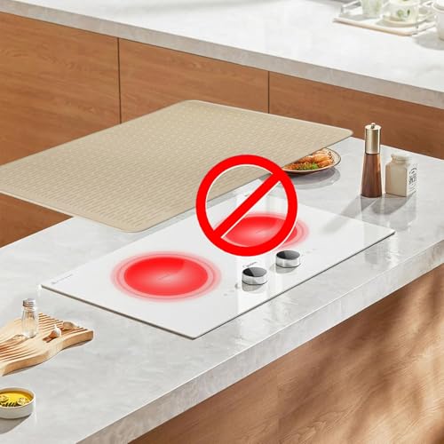 Image of Stove Top Cover for Electric Stove - Food Grade Ceramic Stove top Cover, Silicone XXL Dish Drying Mat, Glass Cooktop Covers, Flat RV Range top Mats (Taupe,28x20)