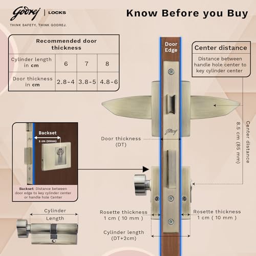 Image of Godrej Mortise Lock | Handle Lock Set | Matte Black Nickel Finish | 240 mm Lockbody | Eco Pin Cylinder 70 mm Knob from Inside and with 3 Keys| 5Years Warranty
