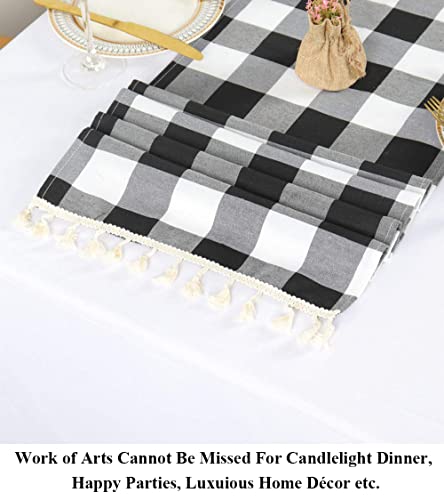 Partisout Buffalo Check Table Runner Checked Table Runner With Tassel Bluffalo Plaid Table Runners Washable Cotton Linen Table Cover Gingham Table Runners #TOP4