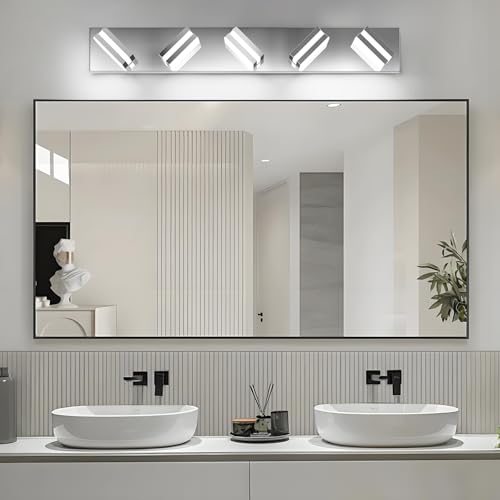 Image of IZORRO LED Modern Bathroom Lights Fixtures(5-Light,Dimmable,360Rotate),Chrome Acrylic Wall Lighting,Vanity Lights for Bathroom Over Mirror - 6000k 30In （No Assembly Required）