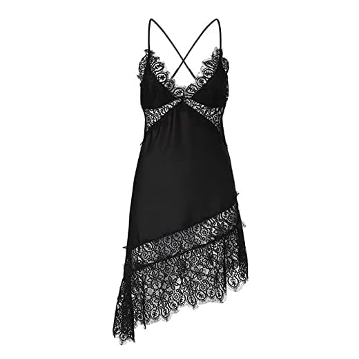 YYMY Bodysuit Nattkläder Mini Nalle, Sexig Spets Blommig Nattlinne Korsband, V-ringad Pyjamas Erotisk-Svart_L, Strappy BH Trosa Teddy Underkläder