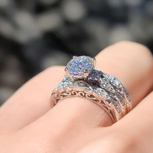 DovEggs Moissanite Wedding Ring Sets for Women 1.5ct Center 7.5mm F-G-H Color Round Cut Moissanite Lab Grown Vintage Antique Engagement Ring 14K Gold QUALITY Sterling Silver4