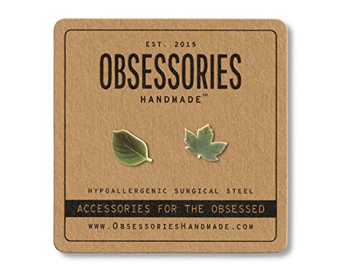 Handmade Green Leaf Stud Earrings