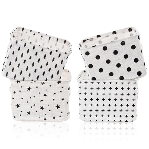 Cestas de Almacenamiento de Tela, Juego de 4 Caja de Almacenaje, Pequeñas Cestas Cuadradas Plegables de Lona para Almacenamiento, Cestos de Baño y Organización del Hogar, 20x16x14 cm