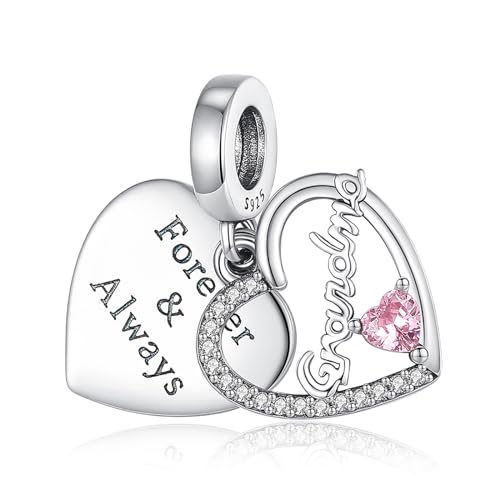Annmors - Colgante de corazón abuela de plata para pulsera Pandora y collar, regalo para abuela, abuela, día de la abuela, cumpleaños, Navidad, mujer