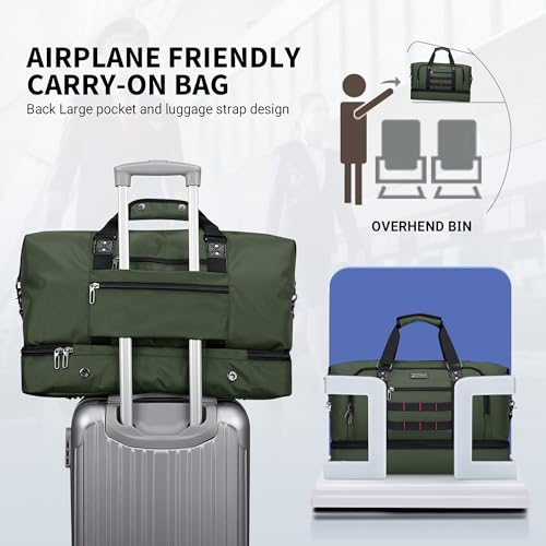 Image of WITZMAN Travel Duffle Bags for Men Gym Bag with Toiletry Bag Sets Carry On Overnight Bag 55L （B696 Army Green）