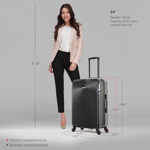 Image of DUKAP INCEPTION Luggage with Spinner Wheels | Durable Lightweight Hardside Suitcase, Travel Bag with Handle and Trolley, 24-Inch Medium Checked Luggage | Black