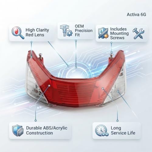 Image of Tail Light Lens Compatible for Honda Activa 6G | Rear Brake Tail Light Cover Lens | Replacement Tail Lamp Glass with Screws | High Clarity, Durable Red Lens