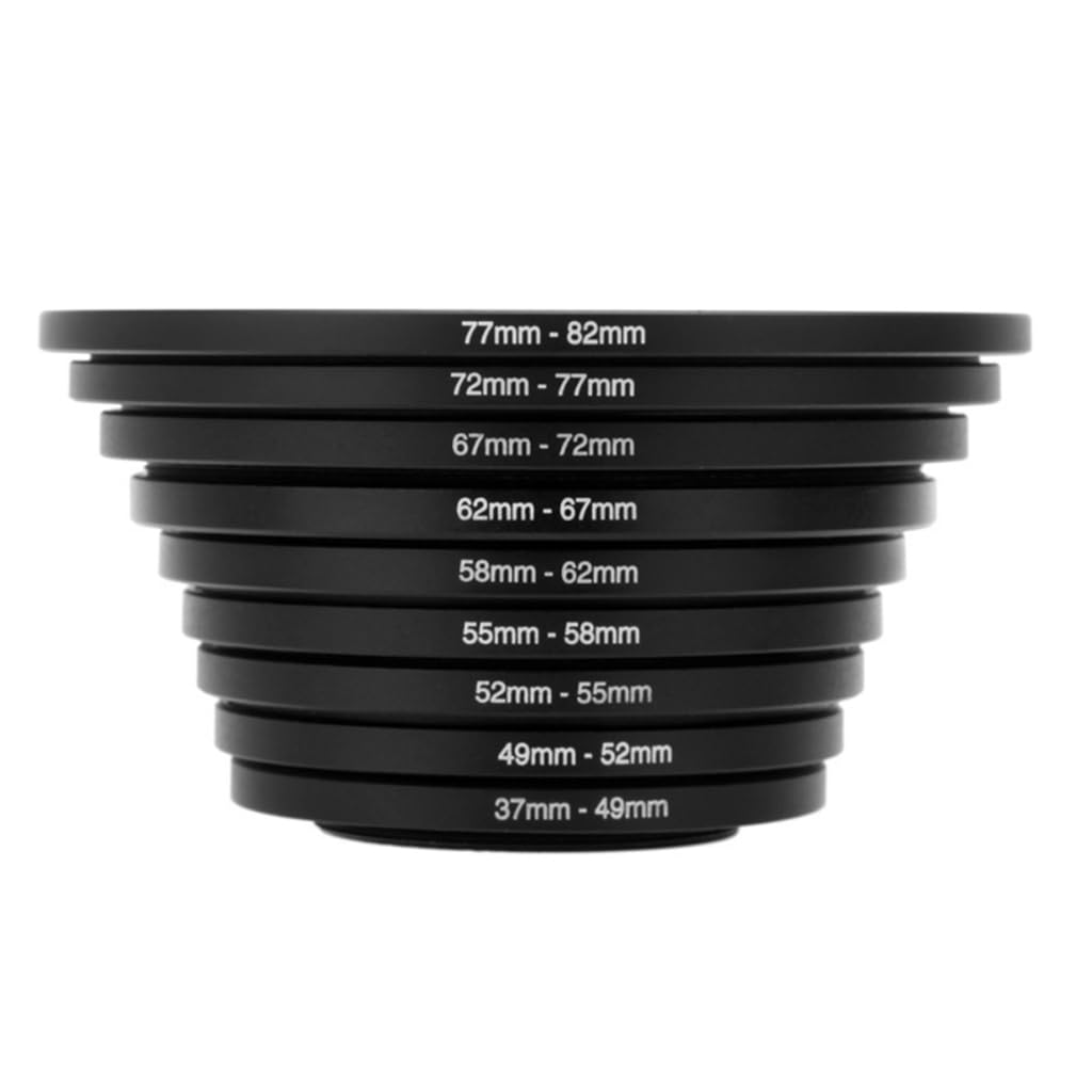 9PCS DSLR Lens Filters, Including UV and Polarizers with Adapter Rings