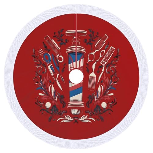 Hairstyle Barber Hairdresser Christmas Tree Skirt with Tassel Farmhouse Xmas