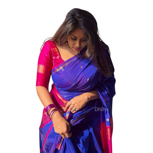 Image of Original Maheswari Cotton Silk Saree for Women | Kanjivaram Pure Silk Cotton Sari with Blouse | Zari Work | Tassels | Handloom Weave