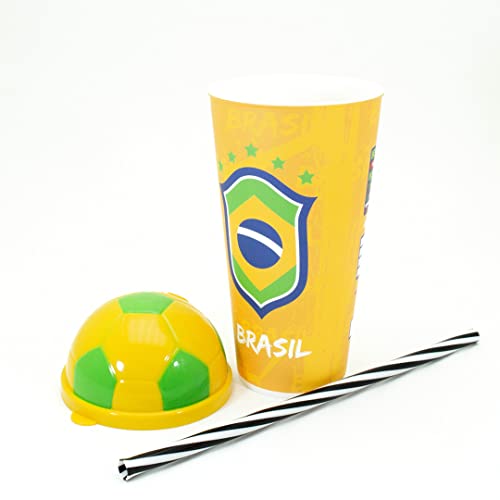 Kit 6 Copo Bola Copa do Mundo 540ml com Canudo e Tabela da copa